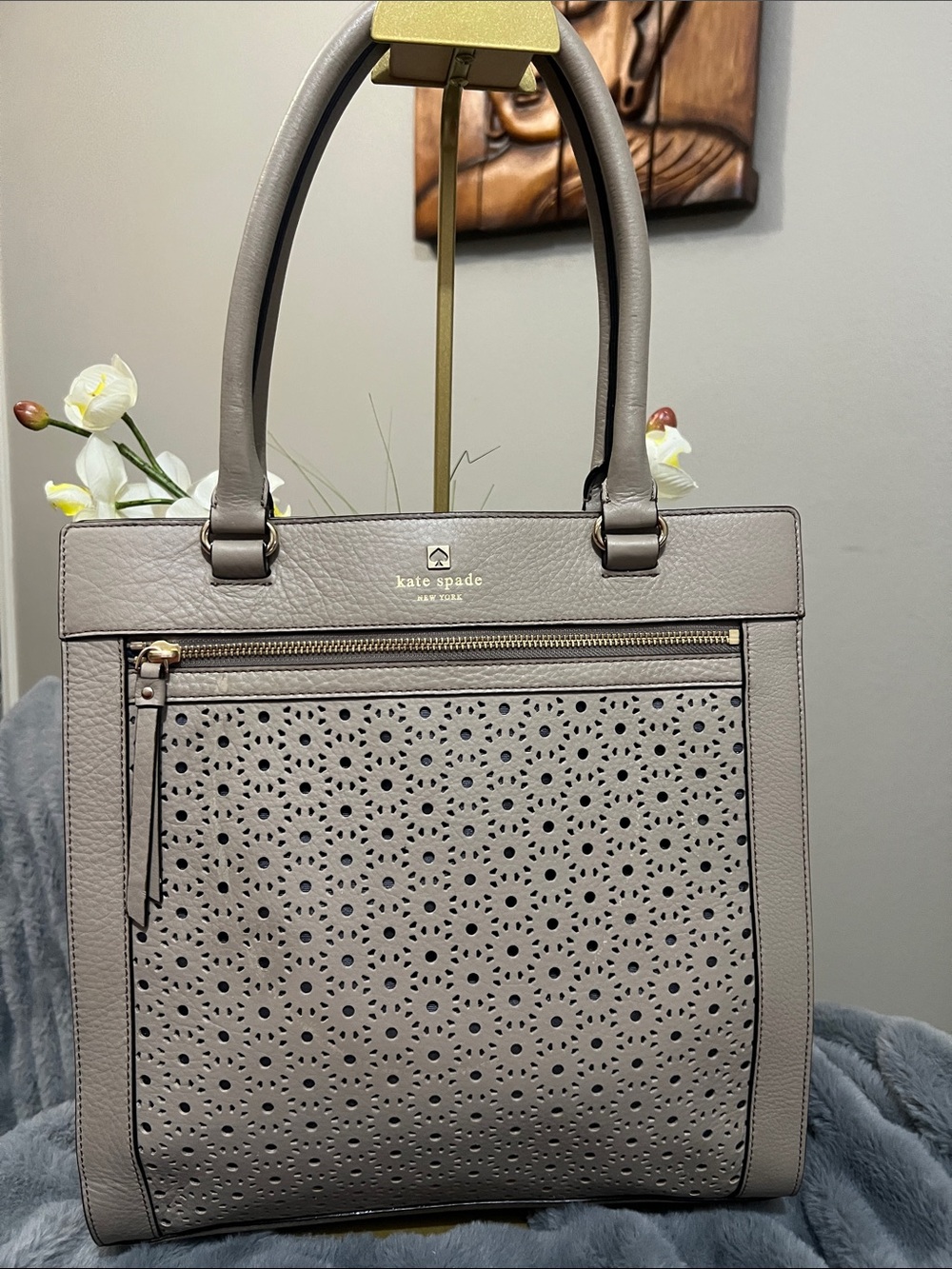 Kate Spade Perri Lane Bubbles Beige Leather Tote EUC retail $478